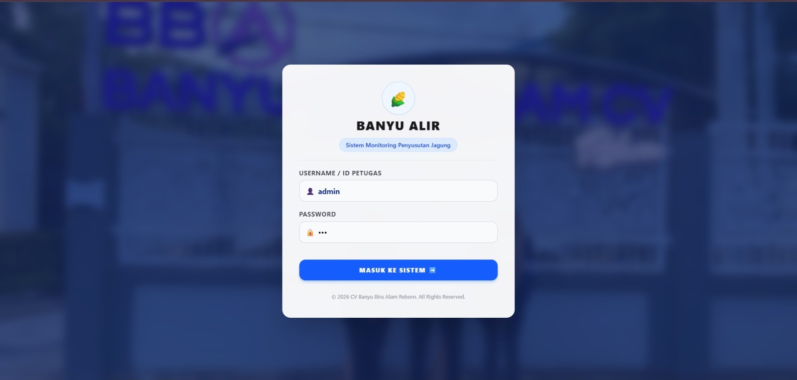 APK WEB Banyu Alir, Untuk CV BANYU BIRU ALAM REBORN